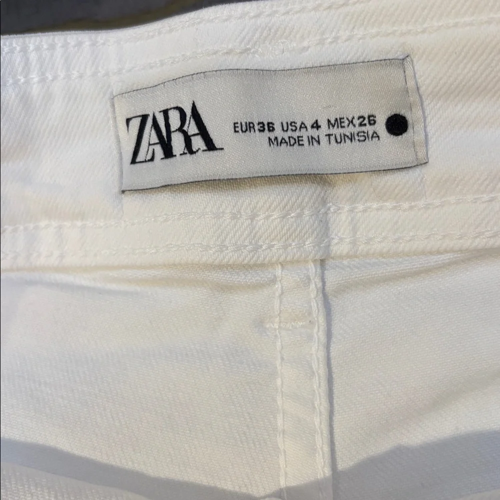 Zara White Wide-Leg Denim Pants, US Size 4, Like New - Picture 5 of 6